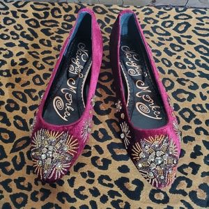 Naughty Monkey Velvet Embelished Flats Sz 7.5 NWOT